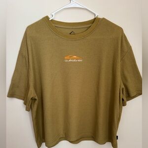 Quiksilver Womens Boyfriend Tshirt Size Medium Large Olive Green Y2K Waffle Knit